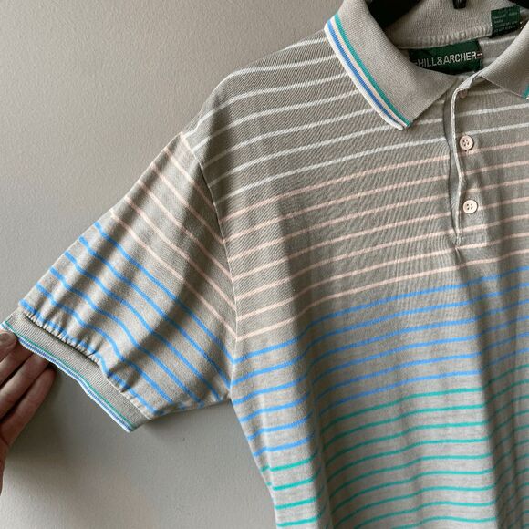 VTG 80s 90s Striped Polo Shirt Pastel Preppy Skater Normcore Sz M/L - Picture 7 of 9